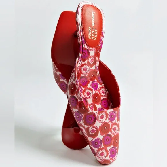 LARROUDÉ x Jonathan Cohen Amal Mule - Red Abstract Printed Patent Leather